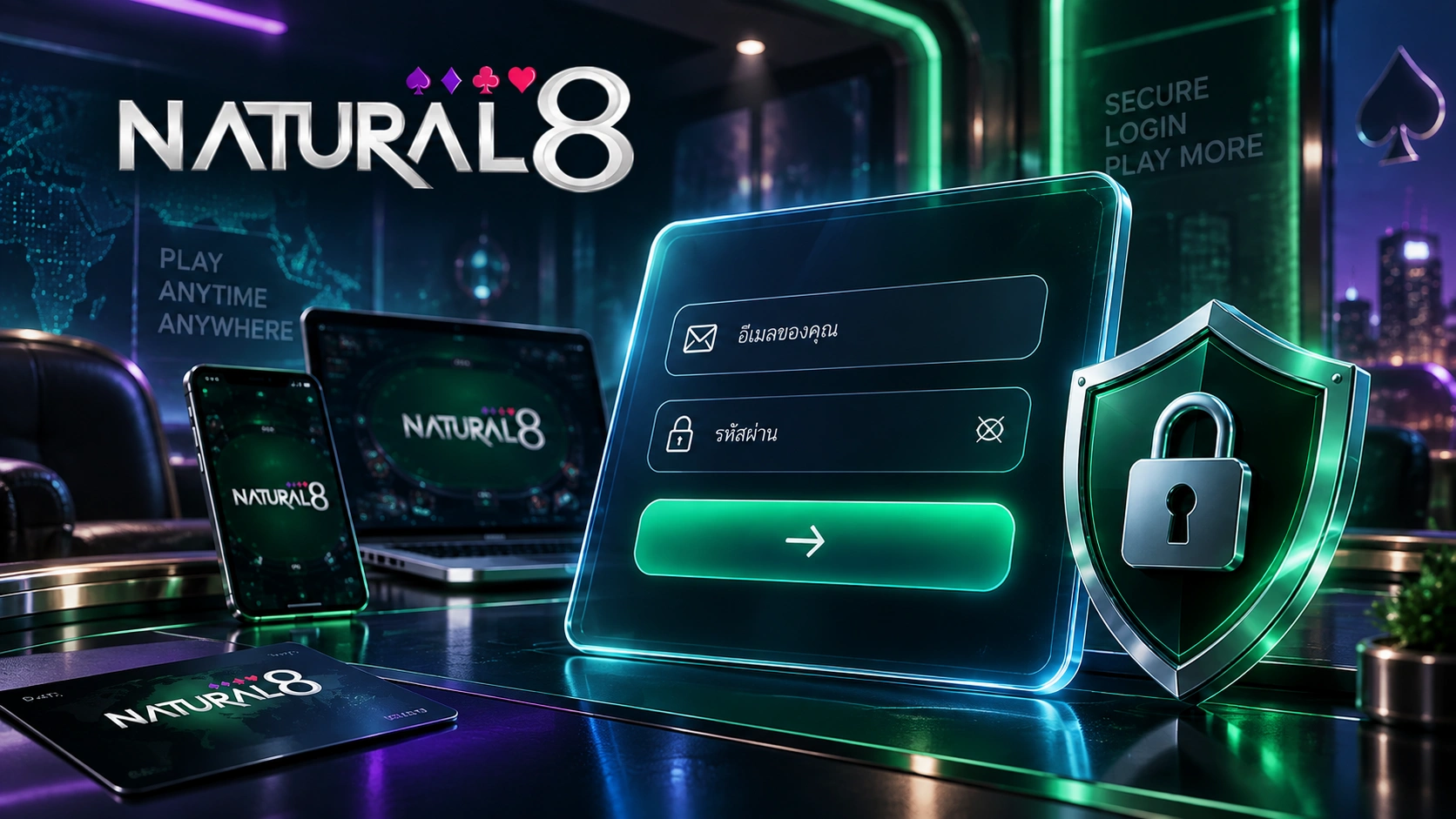 Natural8 เข้าสู่ระบบด้วยแบบฟอร์มอีเมลและรหัสผ่าน พร้อมระบบรักษาความปลอดภัย